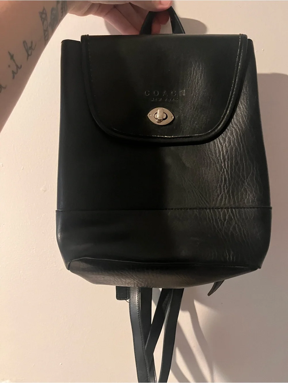 Coach Black Leather Turnlock Backpack